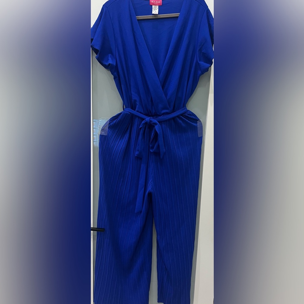 MIA ROSE Women's Jumpsuit Casual Short Sleeve Wrap V Neck Belted Wide Leg 3X
